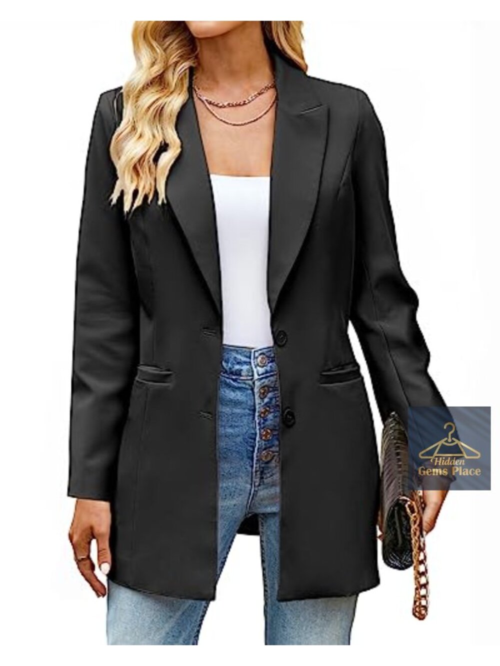 Long Blazer Jacket for Women Business Casual Work Office Lapel Pockets Fully